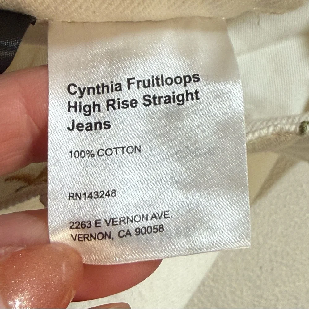 Fruit embroidered jeans high rise straight cottagecore Reformation size 23 white